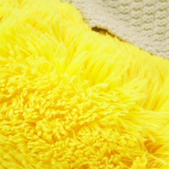 MorroMorn 5 PCS Plush Shaggy Duvet Cover Sets, Luxury Shag Fluffy Comforter Cover Fuzzy Bedding Set - Long Faux Fur Ultra Soft Cozy (Yellow, Full/Queen)