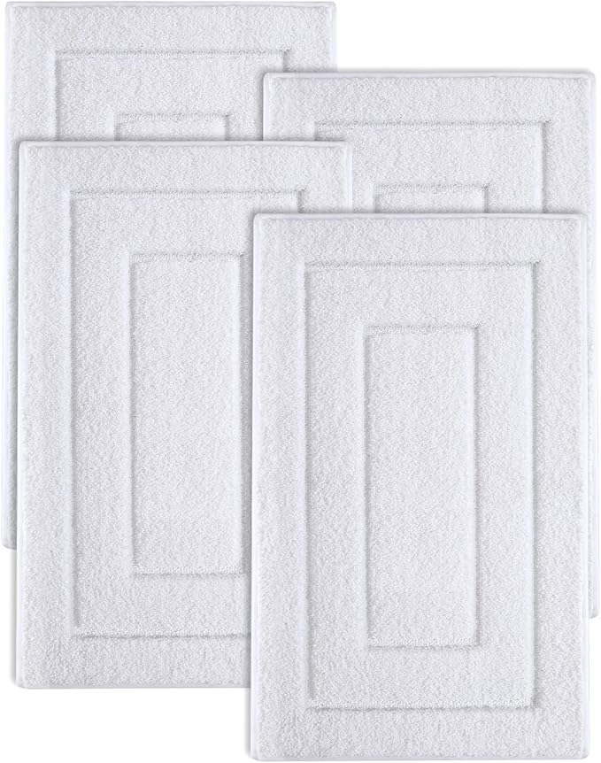 DEXI Bathroom Rug Set 4 Piece 32x20, Non Slip Washable Bath Mat for Shower Floor, Absorbent Soft Bathmat with Rubber Backing, Quick Dry Microfiber Carpet, White