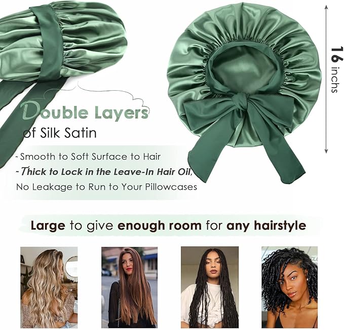 YANIBEST Silk Bonnet for Sleeping Women Satin Bonnet Double Layer Satin Lined Hair Bonnet with Tie Band Curly Hair