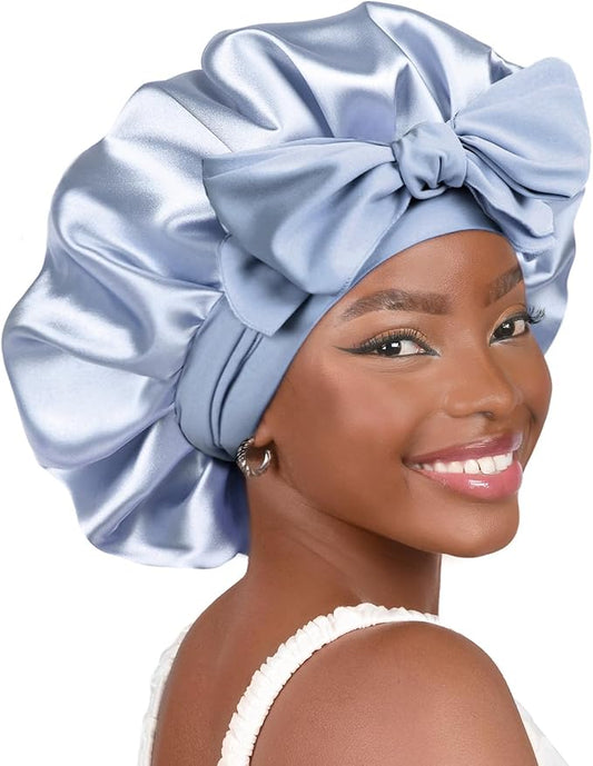 YANIBEST Silk Bonnet for Sleeping Women Satin Bonnet Double Layer Satin Lined Hair Bonnet with Tie Band Curly Hair