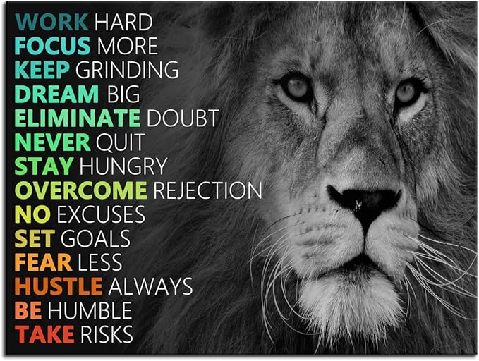 Motivational Canvas Wall Art Lion Inspirational Poster Animal Inspiring Canvas Prints Artwork for Office Living Room Modern Home Decor Painting Stretched and Framed Ready to Hang [24''Wx 18''H]