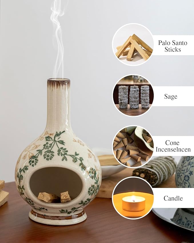 Handmade Ceramic Incense Holder，Stick & Backflow - Sage Holder for Burning ，Meditation Accessories，Easily Grab All Incense Ash (Green and Beige)