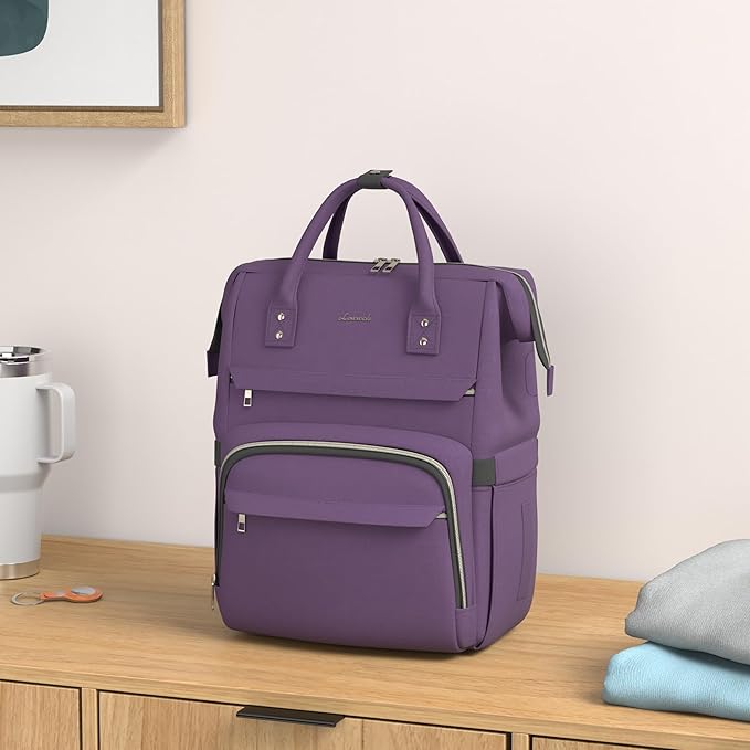 LOVEVOOK Laptop Backpack for Women,17 Inch Professional Womens Travel Backpack Purse Computer Laptop Bag Nurse Teacher Backpack,Waterproof Work Bags Carry on Back Pack with USB Port,Dark Purple