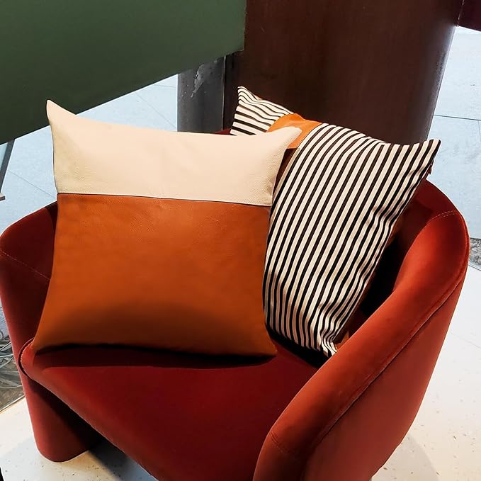 Faux Leather Throw Pillow Cover 18X18 Inch Set of 2 Brown Outdoor Modern Farmhouse Solid Decorative Pillow Covers for Room Couch Living Bedroom Bed Sofa