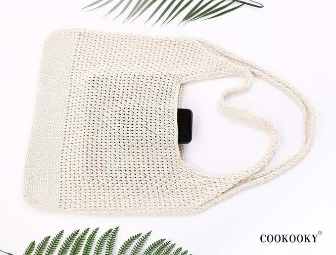 COOKOOKY Crochet Beach Tote bag Summer Beach Bag for Women Aesthetic Mesh Tote Bag Hippie Bag Knit Bag