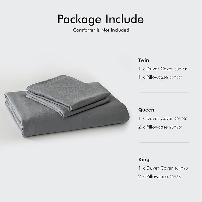 FOSSA Duvet Cover Set 100% Washed Cotton 2 Pieces Bedding Set Twill Soft Cozy Breathable Sturdy Substantial with Textured Weave Solid Blueish Grey Twin/Twin XL