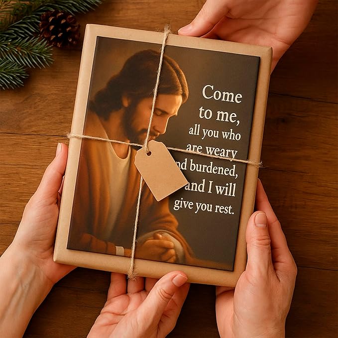 DoawBang Jesus Wall Art Canvas – “Come to Me” Matthew 11:28 Scripture – 12x16 inch Inspirational Christian Decor for Prayer Room, Home, or Office
