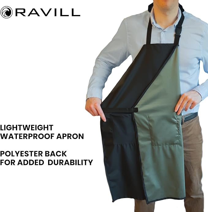 Waterproof Apron For Men and Women - 2 Pockets - 35", Black - Multi Purpose Work Aprons for Dishwashing, Dog Grooming