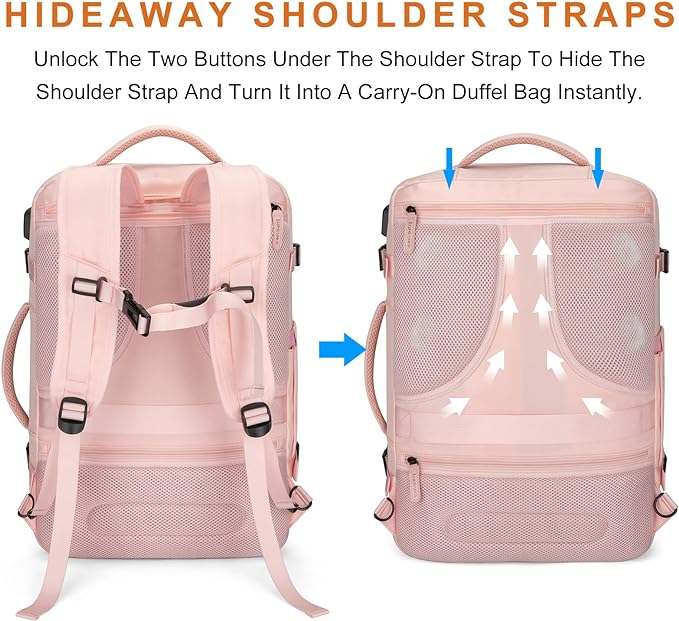 Carry on Travel Backpacks, Extra Large 40L Flight Approved Bag for Men & Women,Expandable Suitcase Backpack With 4 Packing Cubes,Water Resistant Luggage Daypack Business Weekender Bag,Pink