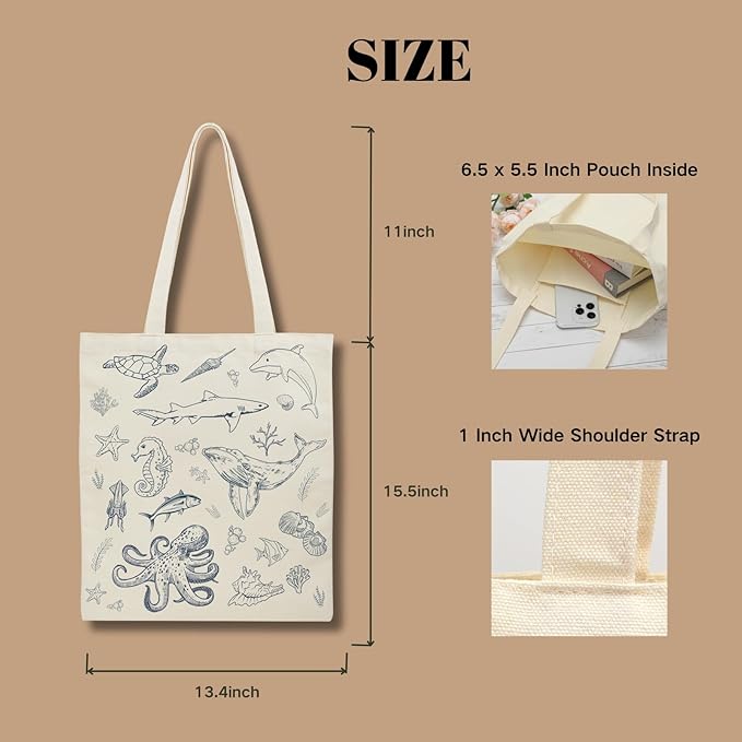 Tote Bag for Women, Canvas Tote Bag with Pockets,Canvas Shopping Bags,Reusable Grocery Bags