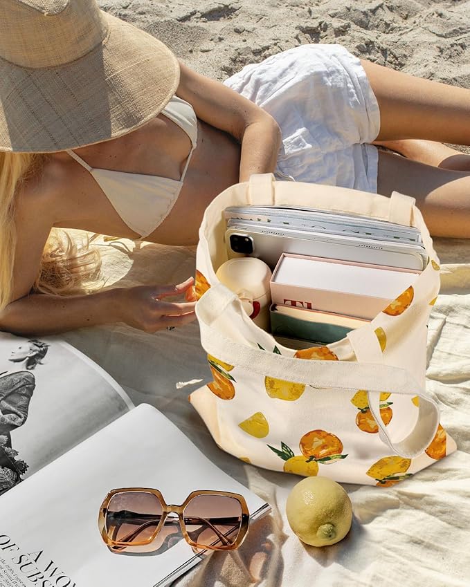 Aesthetic Canvas Tote Bag with Inner Pocket for Women, Cloth Cotton Totes Bag with Pattern for Shopping, Gym