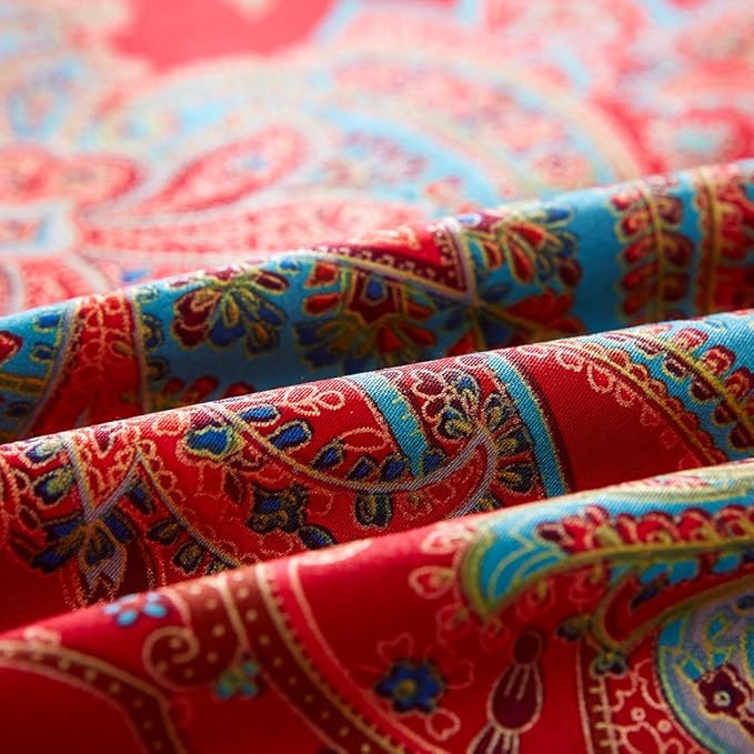 mixinni Long Staple Cotton Percale Paisley Duvet Cover for Queen Size Bed Boho Floral Pattern 3 Pieces Bedding Set with Zipper Ties for Him and Her, 1 Duvet Cover and 2 Pillowcases for All Seasons