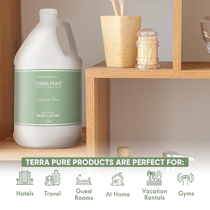 Terra Pure Green Tea Hotel Body Lotion | 1 Gallon | For Hospitality & Vacation Rentals to Refill Dispensers | (Set of 4)