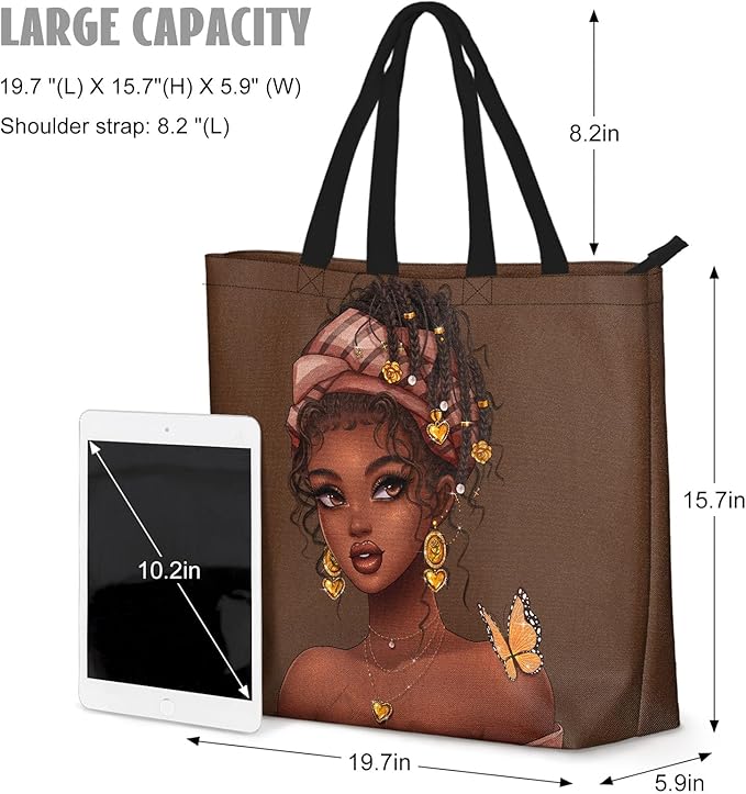 African American Black Women Tote Bag Black Girl Magic Shoulder Handbag For Work Travel Beach Shopping