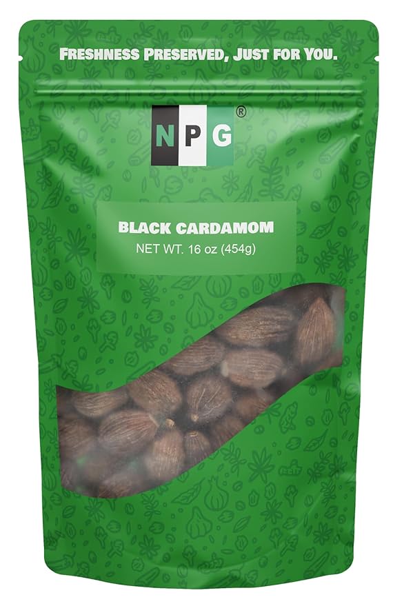 NPG Premium Black Cardamom Pods (Tsao Ko/Cao Guo) 16 Ounces Whole, Large, and Aromatic Brown Seed Pods, All-Natural Non-GMO Spice for Indian Biryani, Curry, Vietnamese Pho, Chinese Stews, and Middle Eastern Cooking