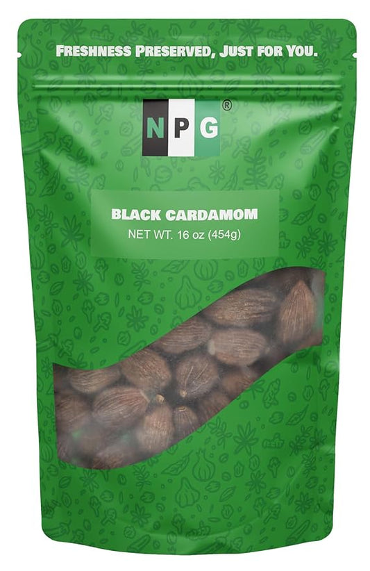 NPG Premium Black Cardamom Pods (Tsao Ko/Cao Guo) 16 Ounces Whole, Large, and Aromatic Brown Seed Pods, All-Natural Non-GMO Spice for Indian Biryani, Curry, Vietnamese Pho, Chinese Stews, and Middle Eastern Cooking