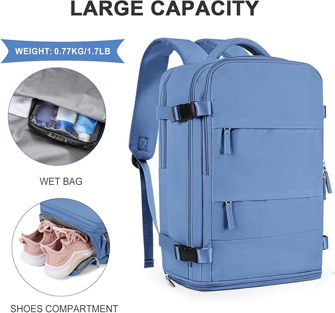 coowoz Travel Backpack for Women Men,Carry On Backpack,Hiking Backpacks Outdoor Sports Rucksack Casual Daypack Travel Essentials Sky Blue