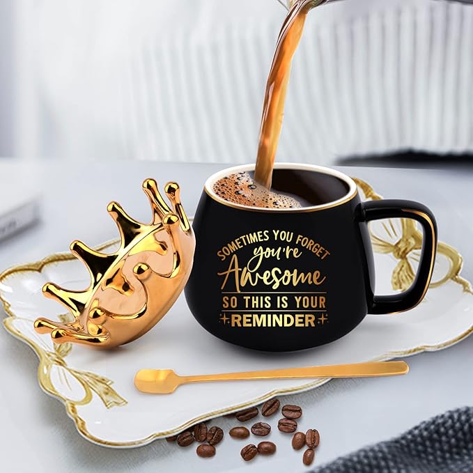 Thank You Gifts for Women-Sometimes You Forget Your Awesome-Funny Crown Coffee Mugs with Card for Graduation, Thank You Employee Appreciation Gifts for Boss Coworker Teacher(Black)
