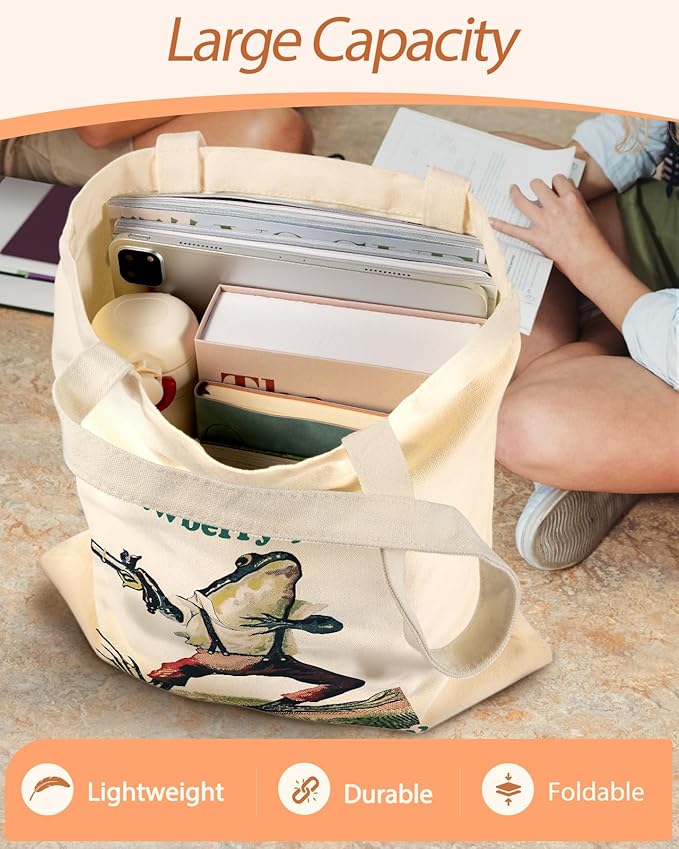 Canvas Tote Bag with Pocket - Aesthetic Cute Canvas Bag for Women Shoulder Totes for Shopping, Work, Gym