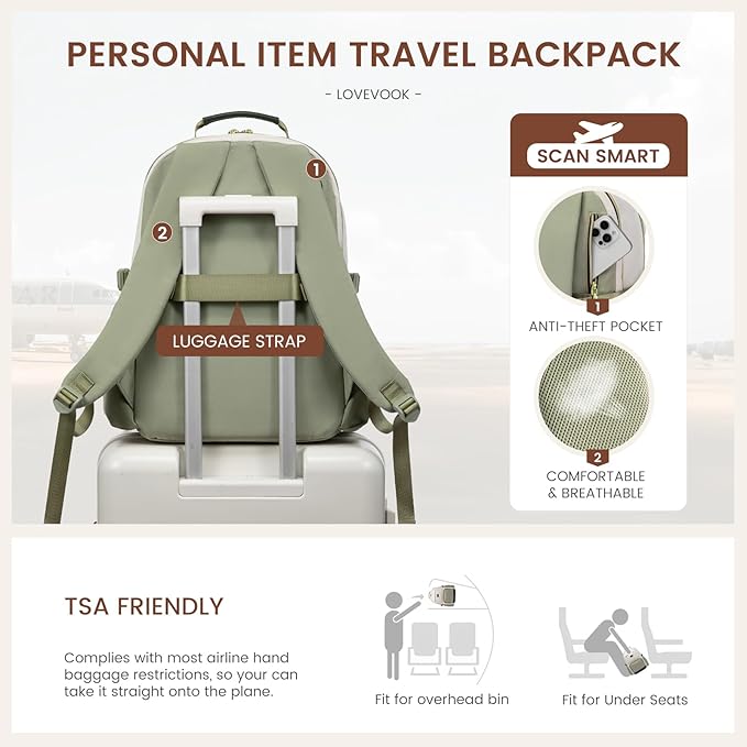 LOVEVOOK Laptop Backpack for Women with Pouch Pocket for Large Capacity Cup,15.6 Inch Laptop Computer Bag Travel Backpack Purse,Waterproof Work College Teacher Bags,White-Bean Green-Dark Olive Green