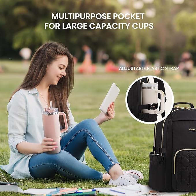 LOVEVOOK Laptop Backpack for Women with Pouch Pocket for Large Capacity Cup,17 Inch Teacher Nurse College Work Backpack Purse,Waterproof Laptop Bag Computer Back Pack for Travel,Black+Wicker pattern