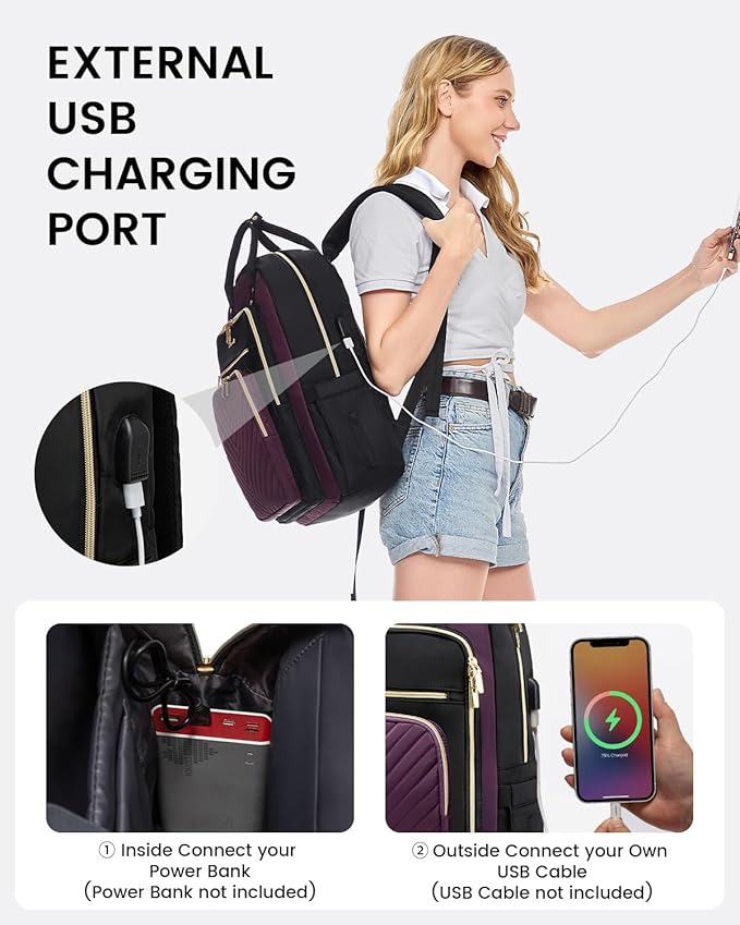 LOVEVOOK Laptop Backpack for Women, Water Resistant Travel Work Backpacks Purse Stylish Business Teacher Nurse Computer Bag with USB Charging Port, Fits 17.3" Laptop