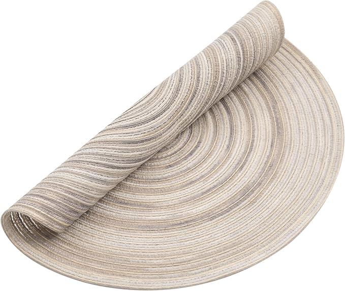 SHACOS Round Braided Placemats 15 inch Set of 4 Variegated Washable Kitchen Table Placemats for Home Wedding Party (Rainbow Gray, 4)