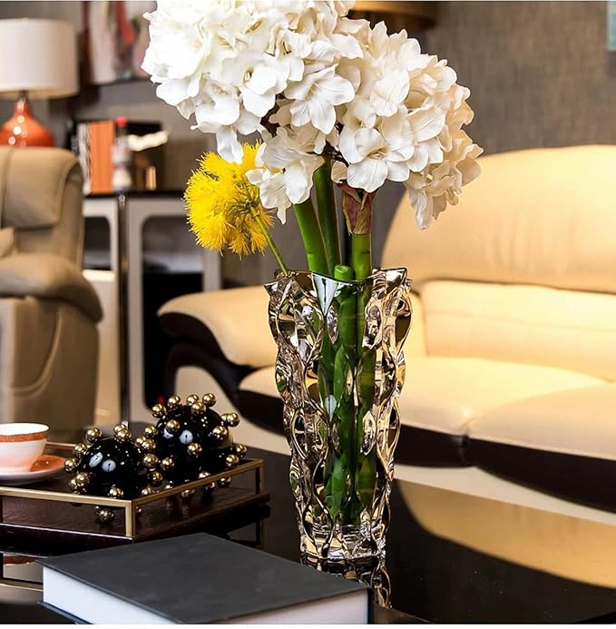 Hand Painted Gold Vase 11" Tall,Flower Vase Decor for Home Dining Table Living Room,Office Wedding Holiday Party,Handmade Decorative Flower Vase.