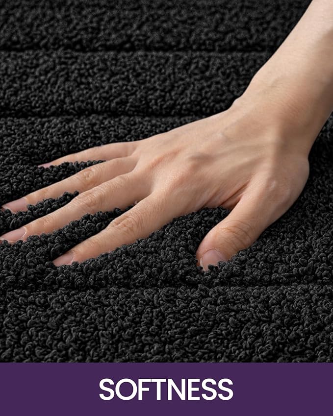 DEXI Bathroom Rug 36x24, Non Slip Washable Bath Mat for Shower Floor, Absorbent Soft Bathmat with Rubber Backing, Quick Dry Microfiber Carpet, Black