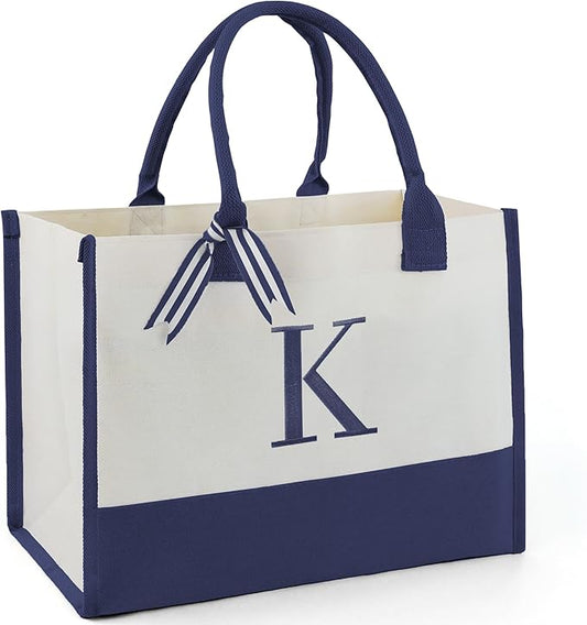 BeeGreen Embroidery Monogram Initial Tote Bag for Women Teacher Mom Friend Personalized Gift for Birthday Beach Work Wedding