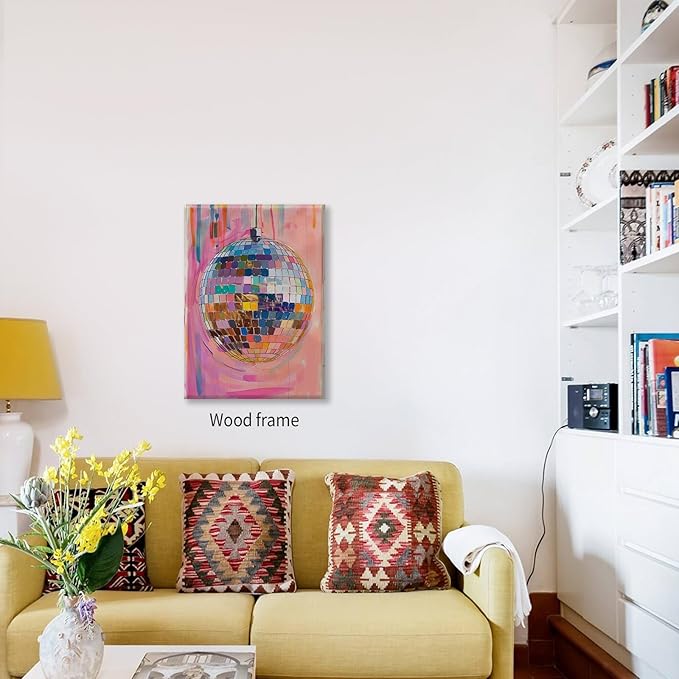 Retro Pink Disco Ball Posters Cool Y2k Aesthetic Canvas Wall Art 08x10 inch Framed Fashion Pink and Orange Disco Ball Painting Prints for Girly Wall Decor