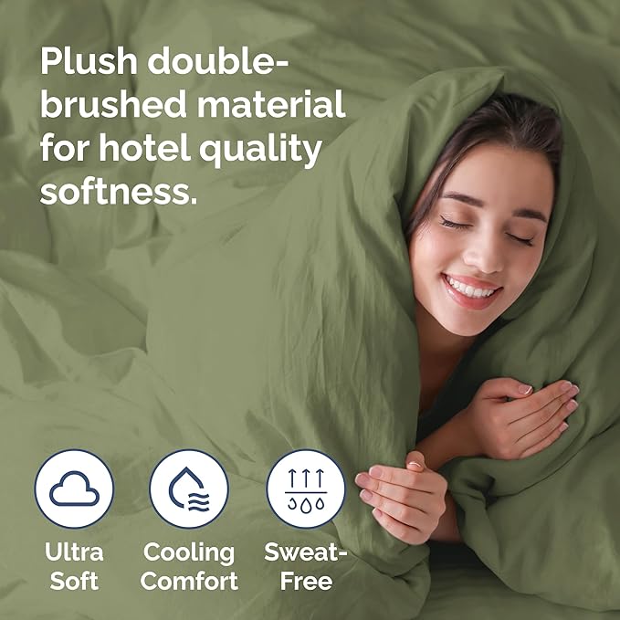 Duvet Cover King Size Set - Extra Soft King Size Duvet Cover 104 x 90 with 2 Pillow Shams - Hotel Luxury Easy Care and Fade Free w/Zipper Closures & Ties - Comfy Breathable Bedding Set (Sage Green)