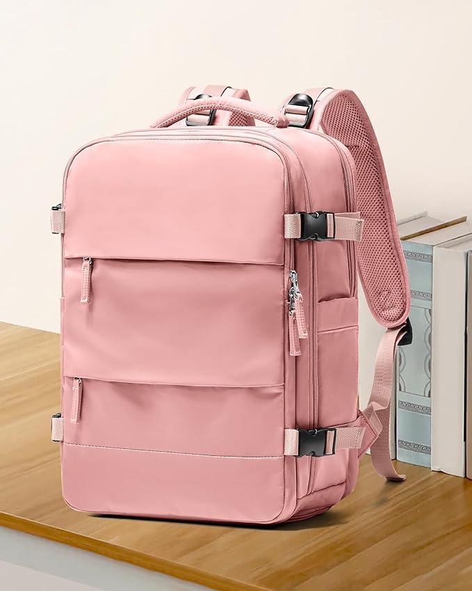 coowoz Large Travel Backpack For Women Men,Carry On Backpack,Hiking Backpack Waterproof Outdoor Sports Rucksack Casual Daypack Travel Essentials Pink