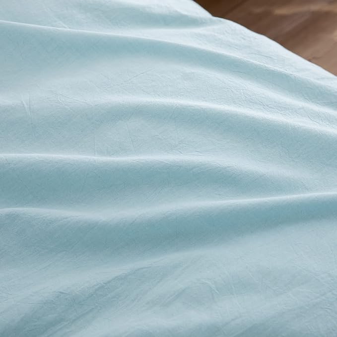 BESTOUCH Duvet Cover Set 100% Washed Cotton Linen Feel Super Soft Comfortable Chic Lightweight 3 PCs Home Bedding Set Solid Hushed Green Cal King