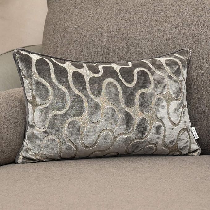 Yangest Silver Grey Throw Pillow Cover Wavy Cushion Cover Modern Zippered Rectangular Pillowcase for Sofa Couch Bedroom Living Room Home Decorative, 12x20 Inch