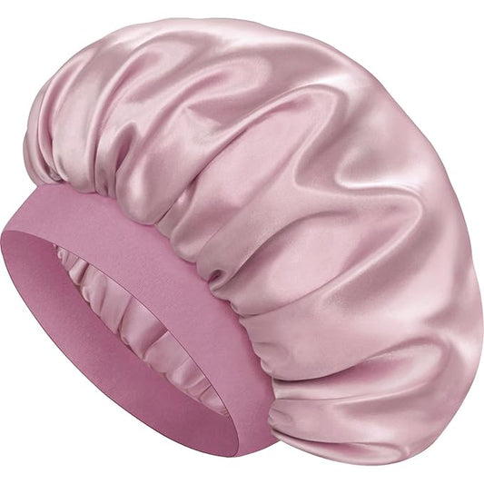 Satin Silk Bonnet for Sleeping, Double Layer Silk Sleep Cap for Men & Women, Soft Satin Lined Bonnet for Natural & Curly Hair(BeanPaste Pink)