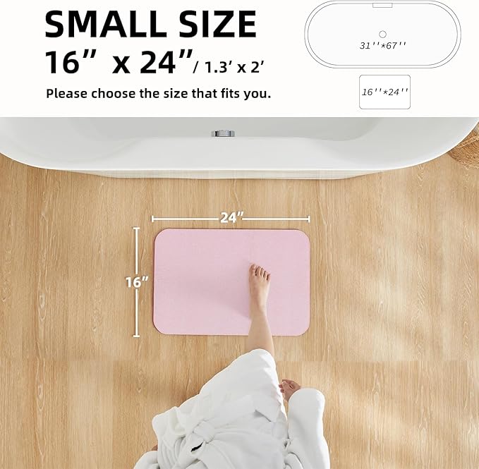 Pink Bath Mat, Bathroom Rugs Non Slip Washable Thin Absorbent Quick Dry Bath Mat Fits Under Door Bathroom Floor Mat Perfect for Bath, Shower, or Sink 16"x24" Pink