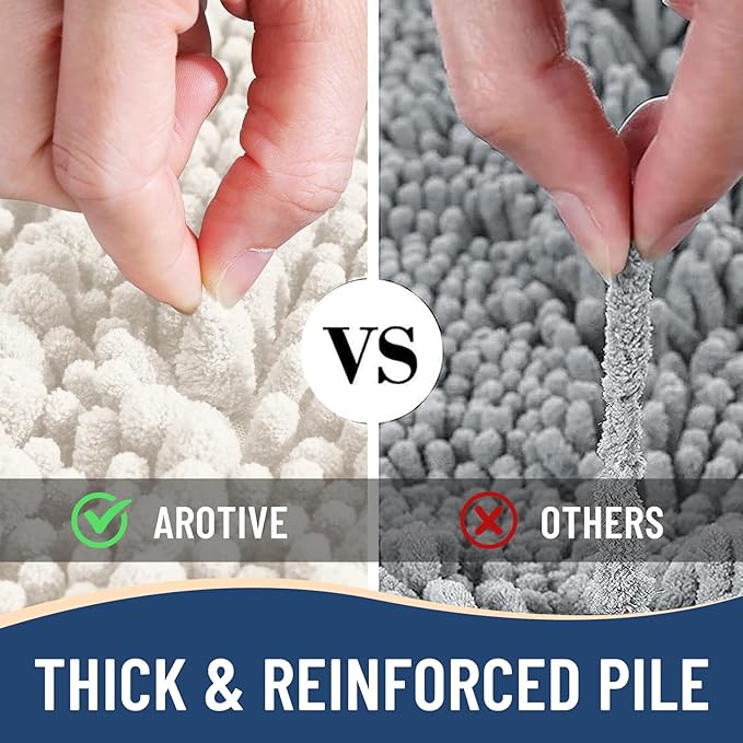 Arotive Luxury Chenille Bathroom Rug Mat, Extra Soft Thick Absorbent Shaggy Bath Rugs, Non-Slip Machine Wash Dry, Plush Bath Mats for Bathroom, Shower and Tub, 40x32, Ivory