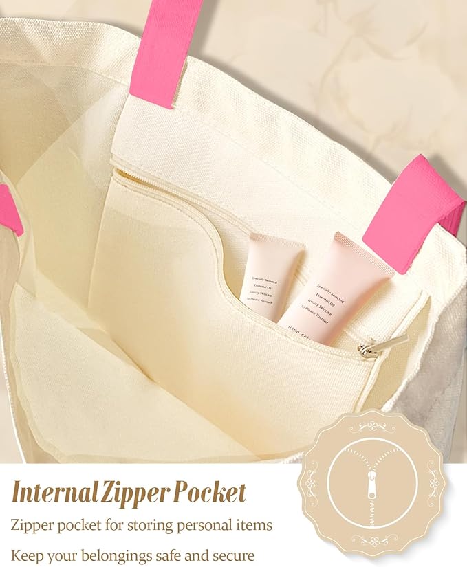 Aesthetic Canvas Tote Bag with Inner Pocket for Women, Cloth Cotton Totes Bag with Pattern for Shopping, Gym