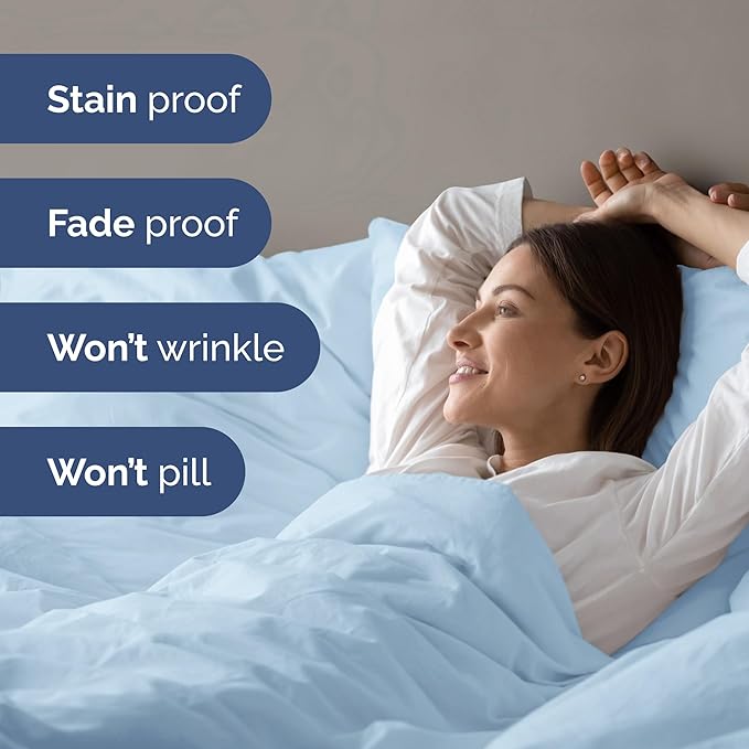 Duvet Cover Cal King Size Set - Extra Soft Cal King Size Duvet Cover 104 x 98 with 2 Pillow Shams - Hotel Luxury Easy Care and Fade Free w/Zipper Closures & Ties - Breathable Bedding Set (Light Blue)