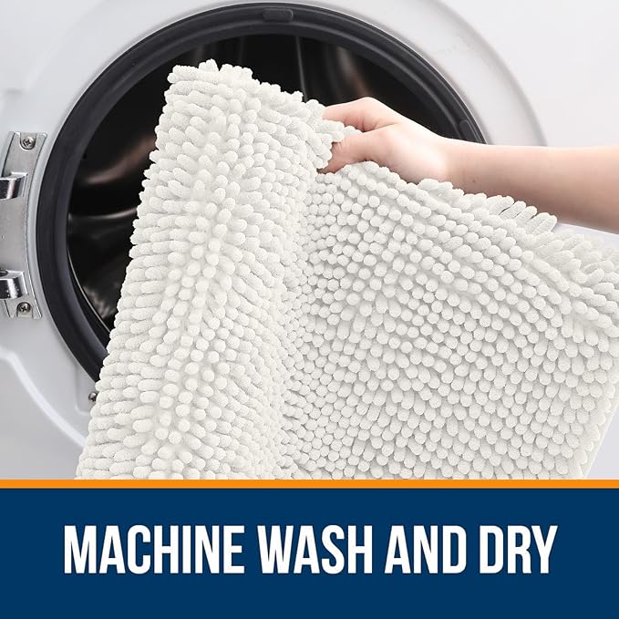 OLANLY Bathroom Rugs 44x32, Extra Soft Absorbent Chenille Bath Rugs, Rubber Backing Quick Dry, Machine Washable Bath Mats for Bathroom Floor, Tub and Shower, Home Decor Accessories, Ivory