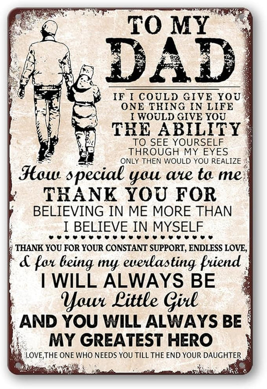 Masleo Vintage Metal Dad Sign, 8 x 12 inches, Decorative Signage for Father's Day or Birthday, Personalized Wall Decor
