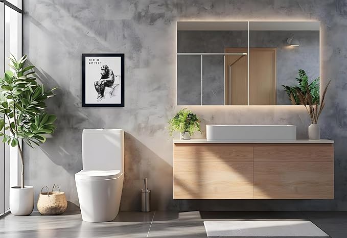 Minimalist Bathroom Wall Decor, Chimp Wall Art on Toilet, Chin Rests, Fun Bathroom Animal Art, Black and White Canvas Prints Can Be Hung Directly -Frame,11 "x 14"