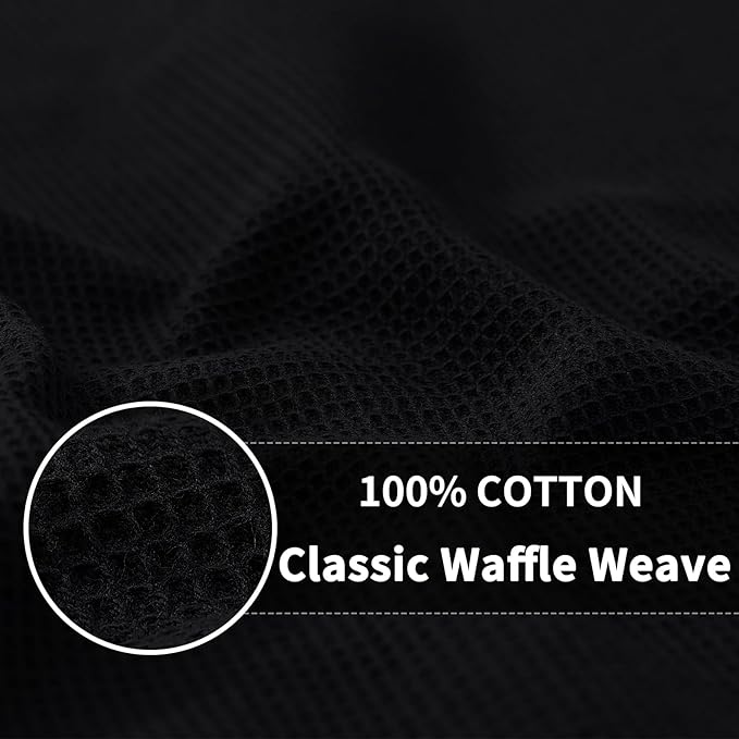Homaxy 100% Cotton Waffle Weave Dish Cloths - 8 Pack Soft and Absorbent Dish Towels - 12 x 12 Inches Quick Dry Dish Rags - Black