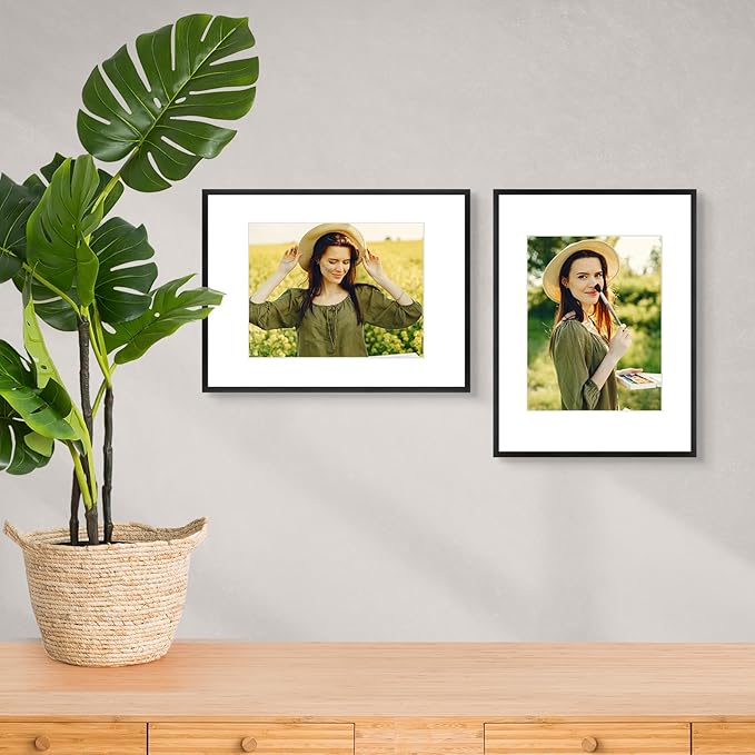 Golden State Art 12x16 Picture Frame 3 Pack - Aluminum Frames with 8.5x11 Removable Mats & Real Glass, Display 12x16 Posters or 8.5x11 Photos - Black Gallery Wall Frames for Home Office Decor