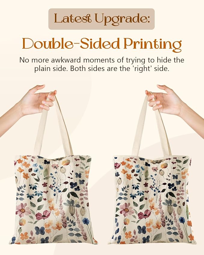 Aesthetic Tote Bag for Girls - with Magnetic Buckle and Zipper Inner Pocket for Women Lady Canvas Cotton Tote Bag