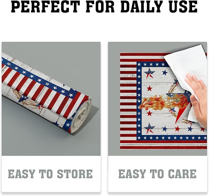 Giwawa 4PCs Patriotic Stars Placemats, 4th of July America Star Wreath Table Mat for Kitchen Dining, Independence Day Decorative Washable Linen Place Mat 12x18in for Holiday Party Picnic