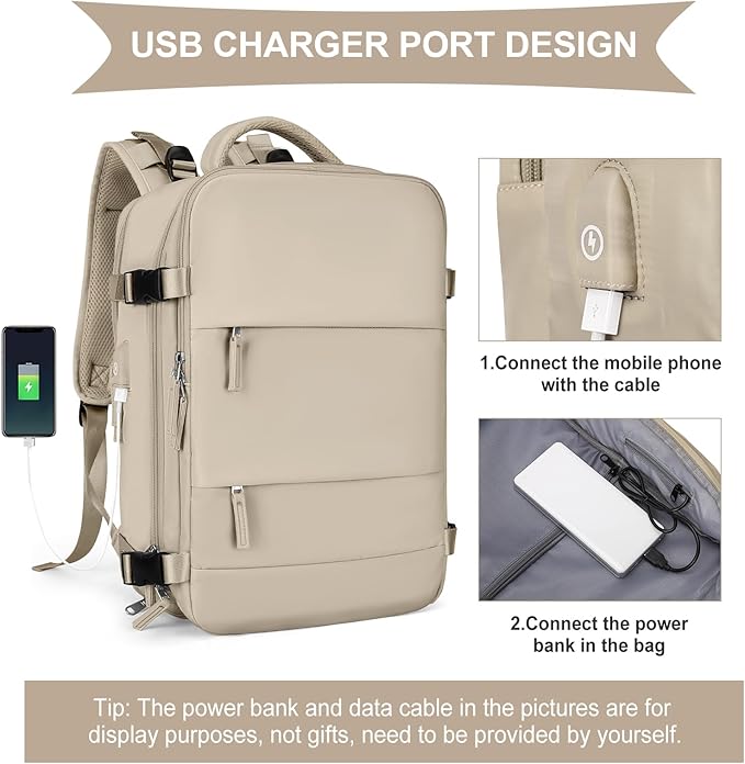 coowoz Travel Backpack For Women Men,Carry On Backpack,Hiking Backpack Waterproof Outdoor Sports Rucksack Casual Daypack travel essentials（Khaki）