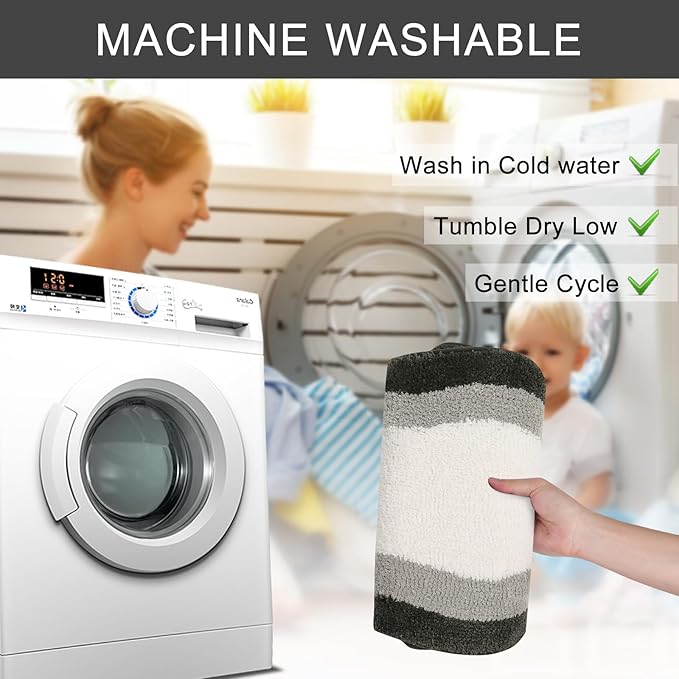 HAOCOO Microfiber Bathroom Runner Rug, 18x47 inch Non Slip Long Rug Runner, Washable Luxury Soft Absorbent Carpet Funny Decor for Shower Kitchen Entryway Bedroom Black/Grey