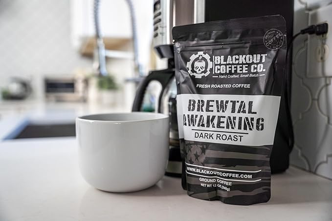 Blackout Coffee Brewtal Awakening Whole Bean Coffee – Dark Roast, High Caffeine, Bold & Strong – Freshly Roasted 12oz Bag, American Made